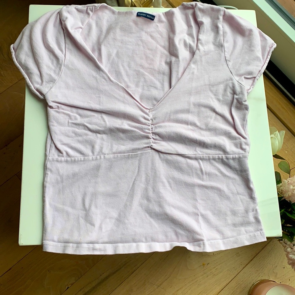 Brandy Melville bunched pink cropped top